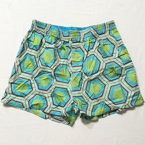 Tepper Jackson Blue and Green Geometric Hexagonal Patterned Lounge Shorts - XL